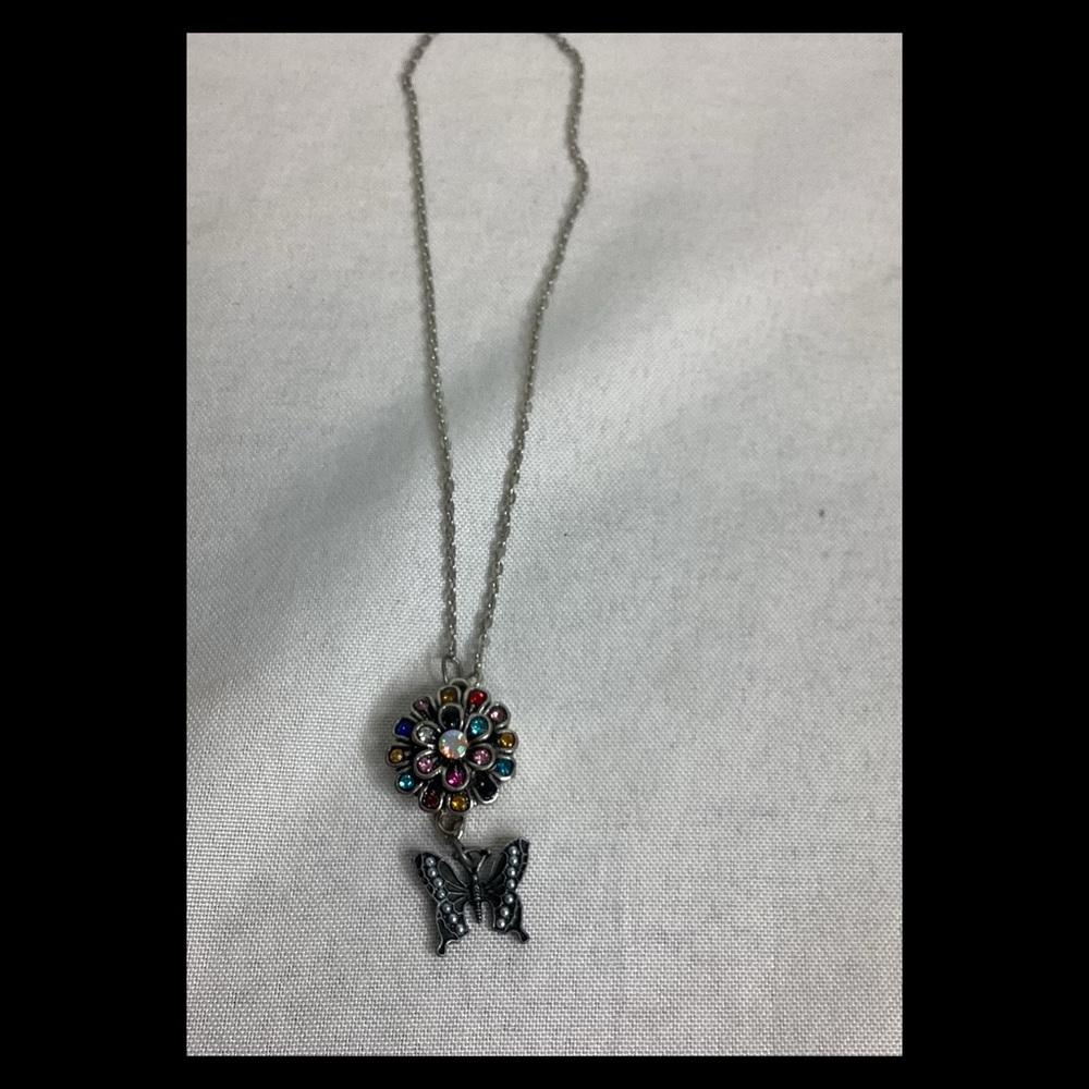 Multicolor Pendant Necklace with Butterfly Charm - Picture 5 of 5